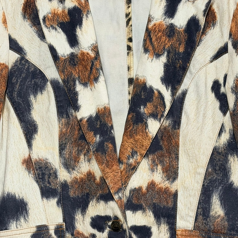 Vintage Just Cavalli Women Blazer M Cowhide Animal Printed Y2K Western Indie - Picture 8 of 16